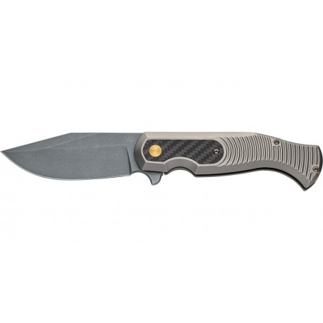 FOX EASTWOOD TIGER: coltello chiudibile, lama acciaio CPM S90V acid sw, manico titanio sabbiato, fodero cuoio FX-524 TICF